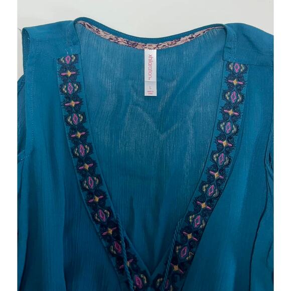 Xhilaration Teal Cold Shoulder Rayon Blouse Top Womens L - Picture 3 of 5